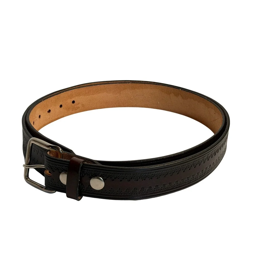 VTG High Springs Leather Belt‎ Brown Embossed Western Stamped Floral USA Womens